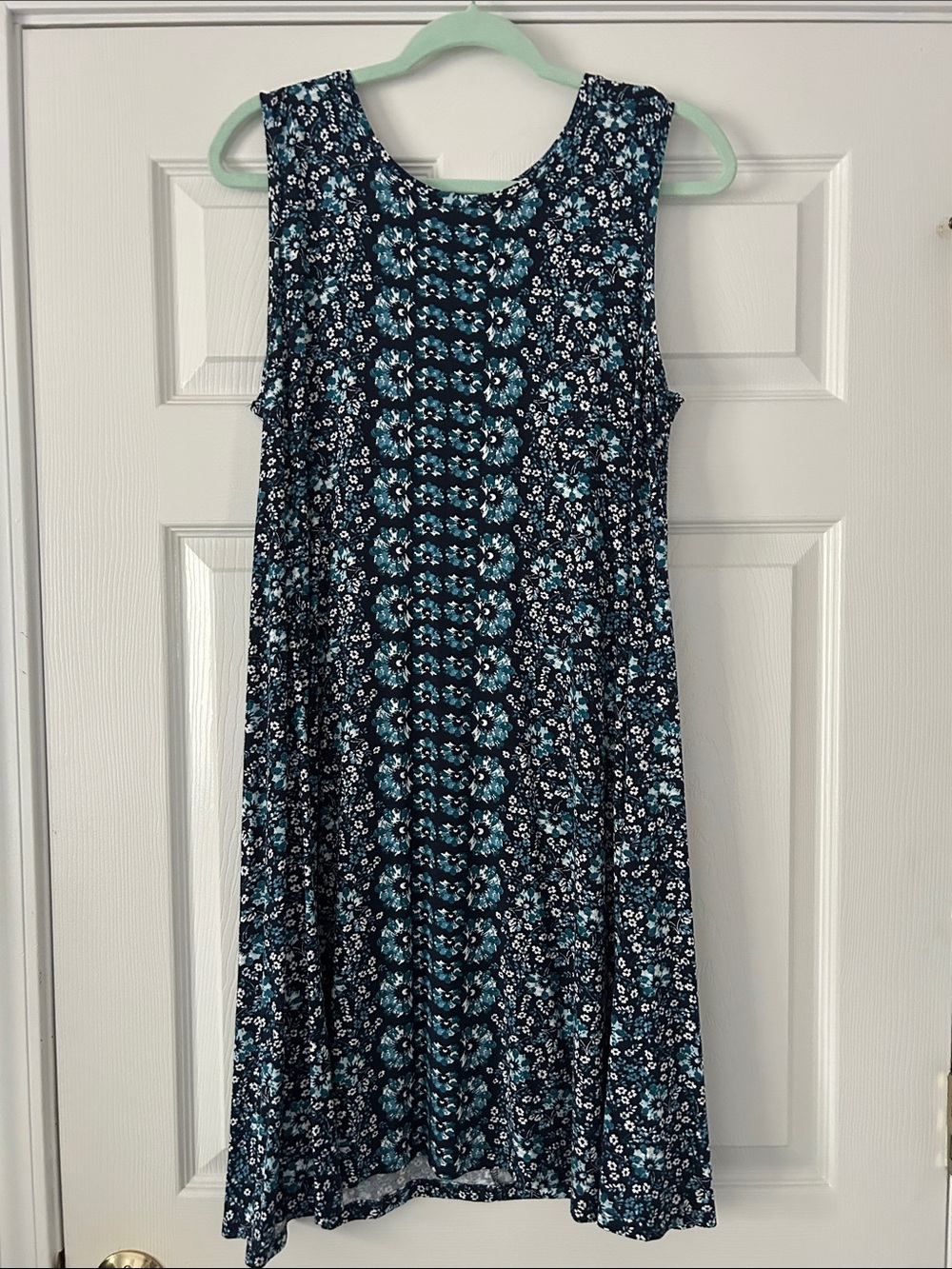 Style & Co. Navy Floral Tank Swing Dress with Teal Accents